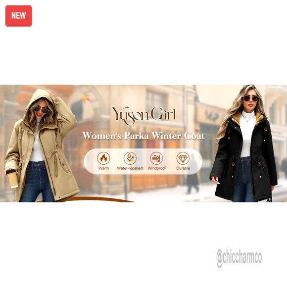 Waterproof Fleece Lined Hooded Parka Jacket Warm Winter Coat Puffer - Picture 7 of 7